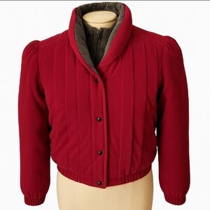 Illusion Vitg 80s Padded Corduroy Layered Bomber Jacket M Wine Zip Apres Ski In